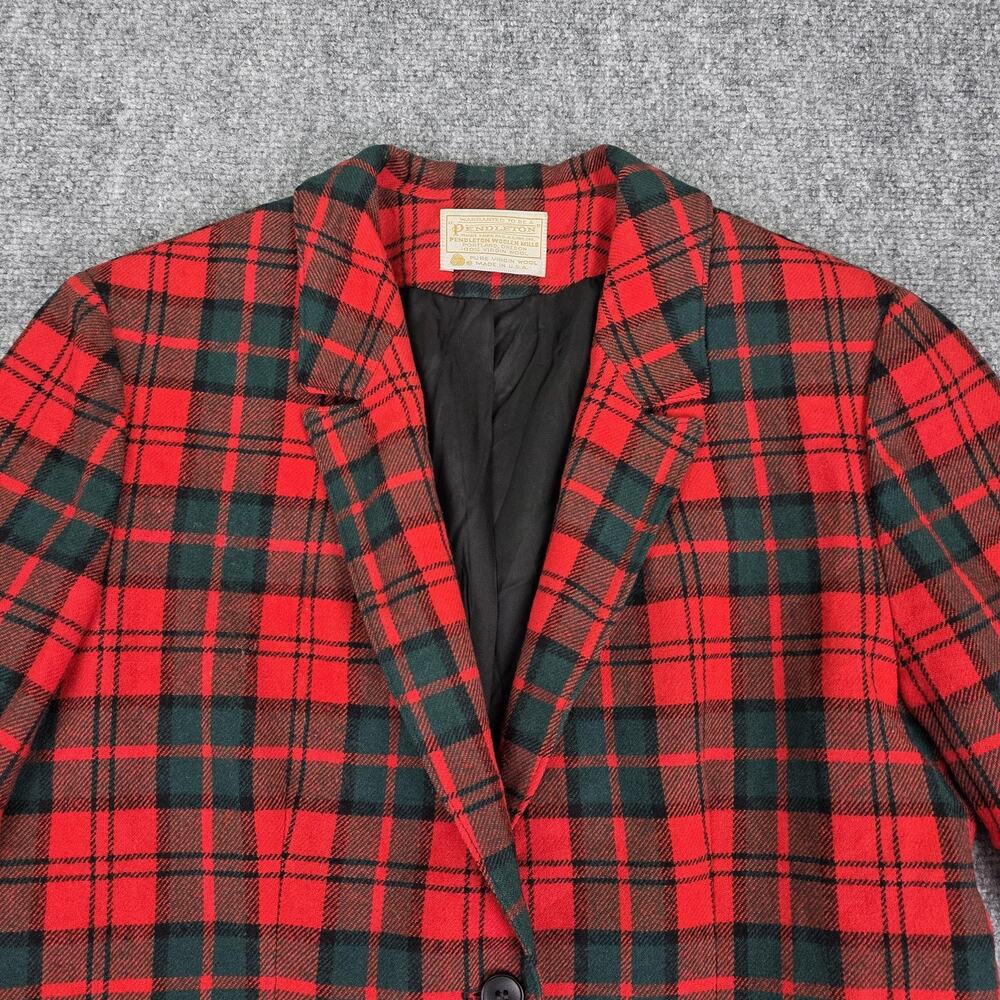 Vintage Pendleton Blazer Womens Medium Red Plaid Tartan Virgin Wool Made USA - Picture 10 of 16